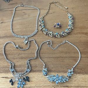 Estate Vintage Elegant Silver and Gold Tone Rhinestone Jewelry Set